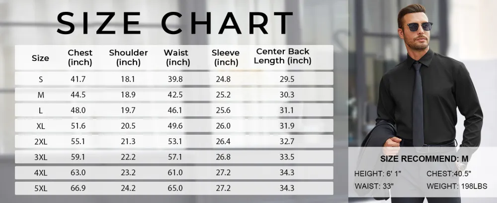 Men's Shirt Wrinkle Free Dress Shirt Long Sleeve Button Menswear