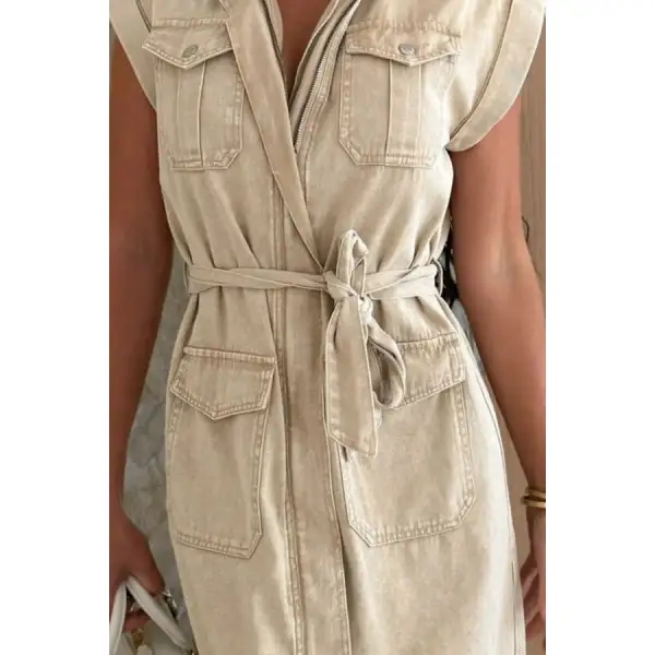 Casual Tie Waist Denim Mini Dress