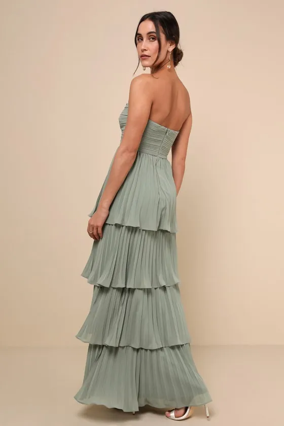 Seriously Sensational Light Pink Strapless Tiered Maxi Dress