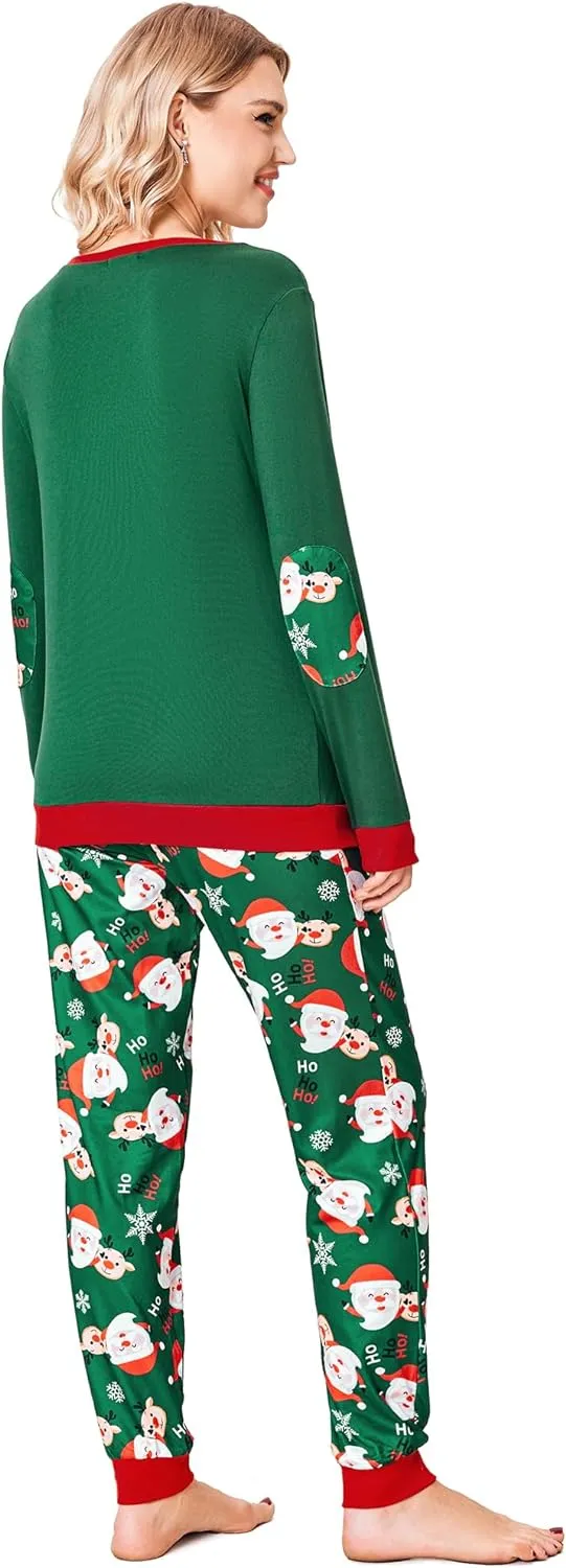 Women's Pajamas Sets Long Sleeve with Plaid Pants Soft Sleepwear O Neck 2 Piece Pjs Joggers Loung Set with Pockets