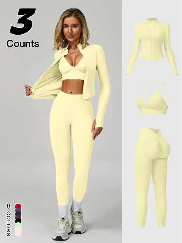 🔥Women's Yoga 3-Piece Jacket Leggings Set🔥8-Pack - All Colors Included, Only $24