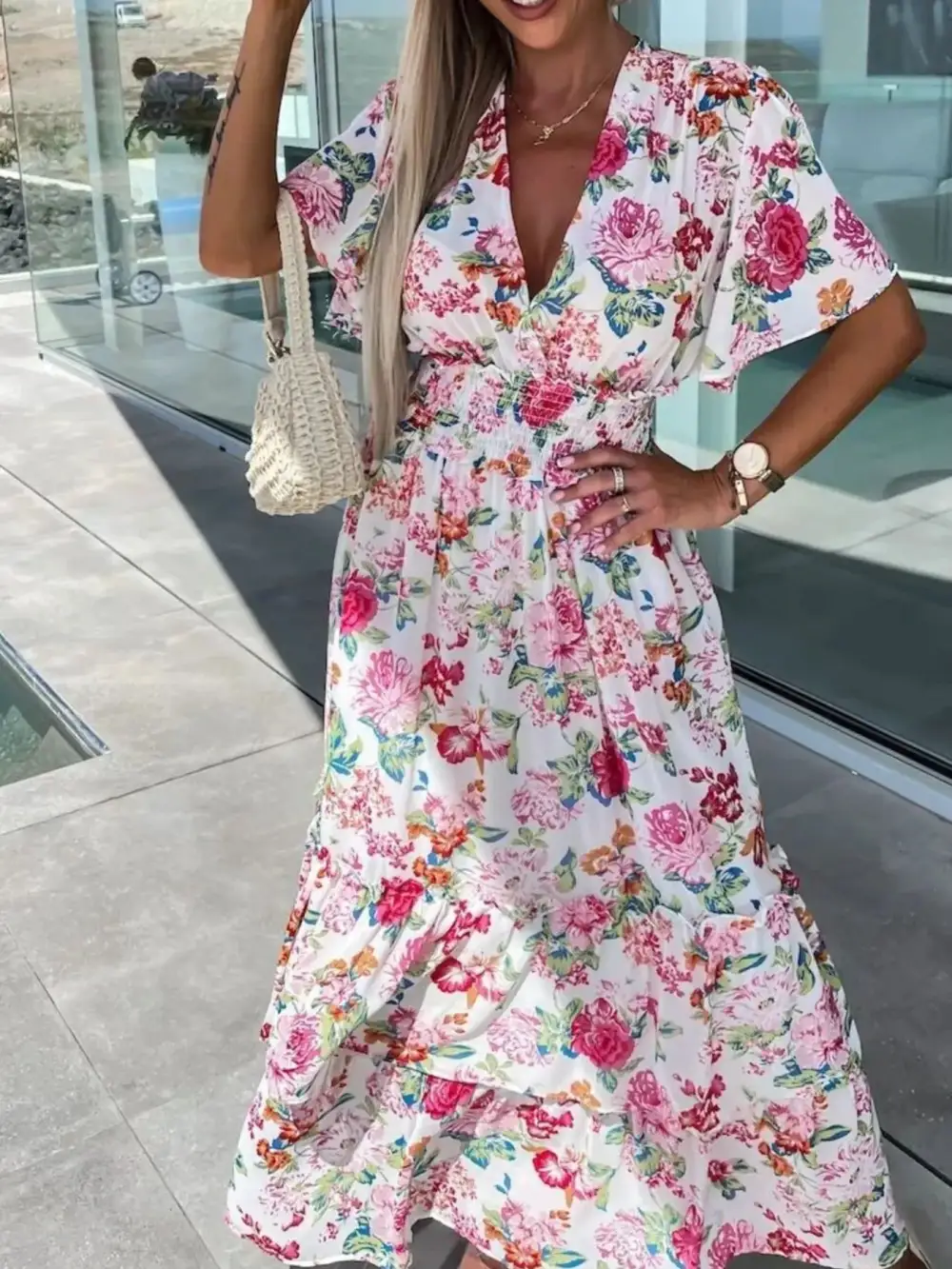 Floral Printed Maxi Tie Detail Dress