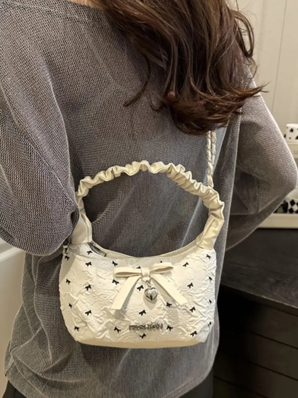 Bow Accent Ruched Crossbody Bag