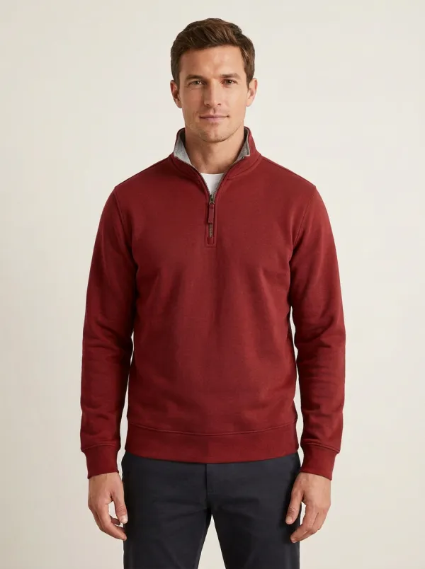 Men's Minimalist Textured Stand-Collar Quarter-Zip Sweatshirt