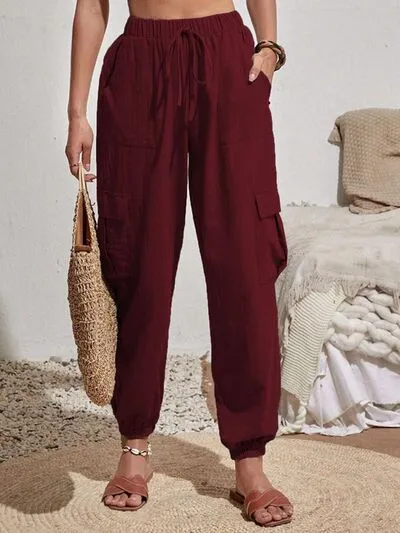 Drawstring Pocketed Cargo-Detail Jogger Pants