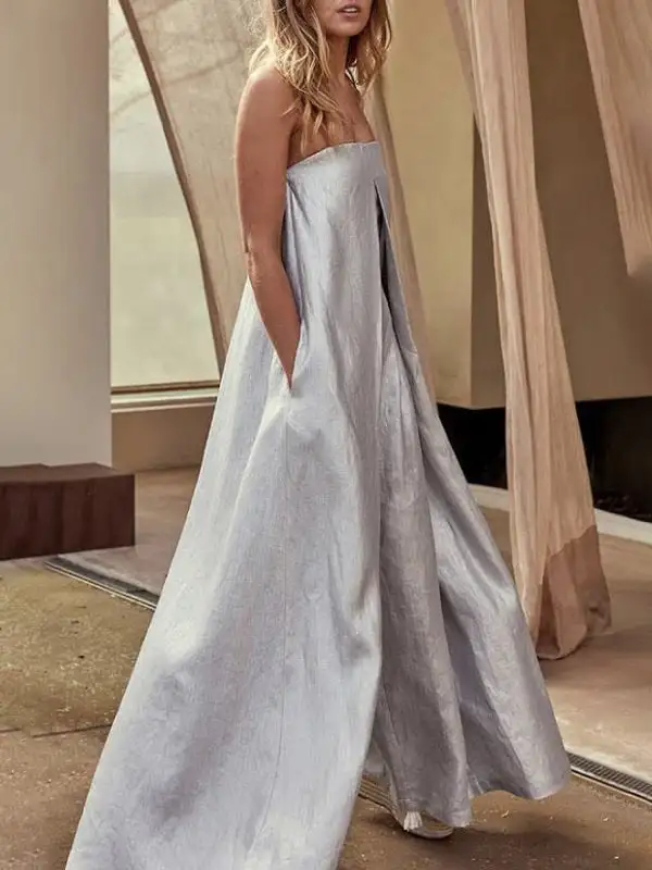 Casual Strapless Jumpsuits Met Wijde Pijpen Effen Kleuren