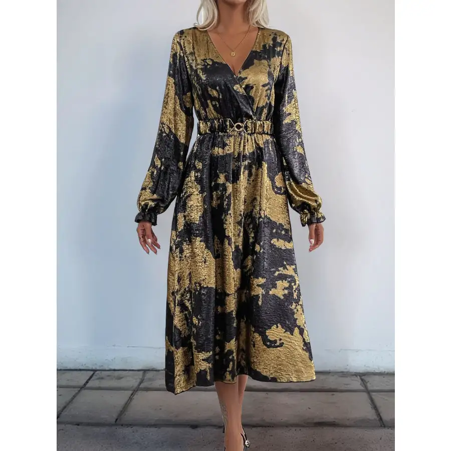 Surplice Surplice Long Sleeve Midi Dress
