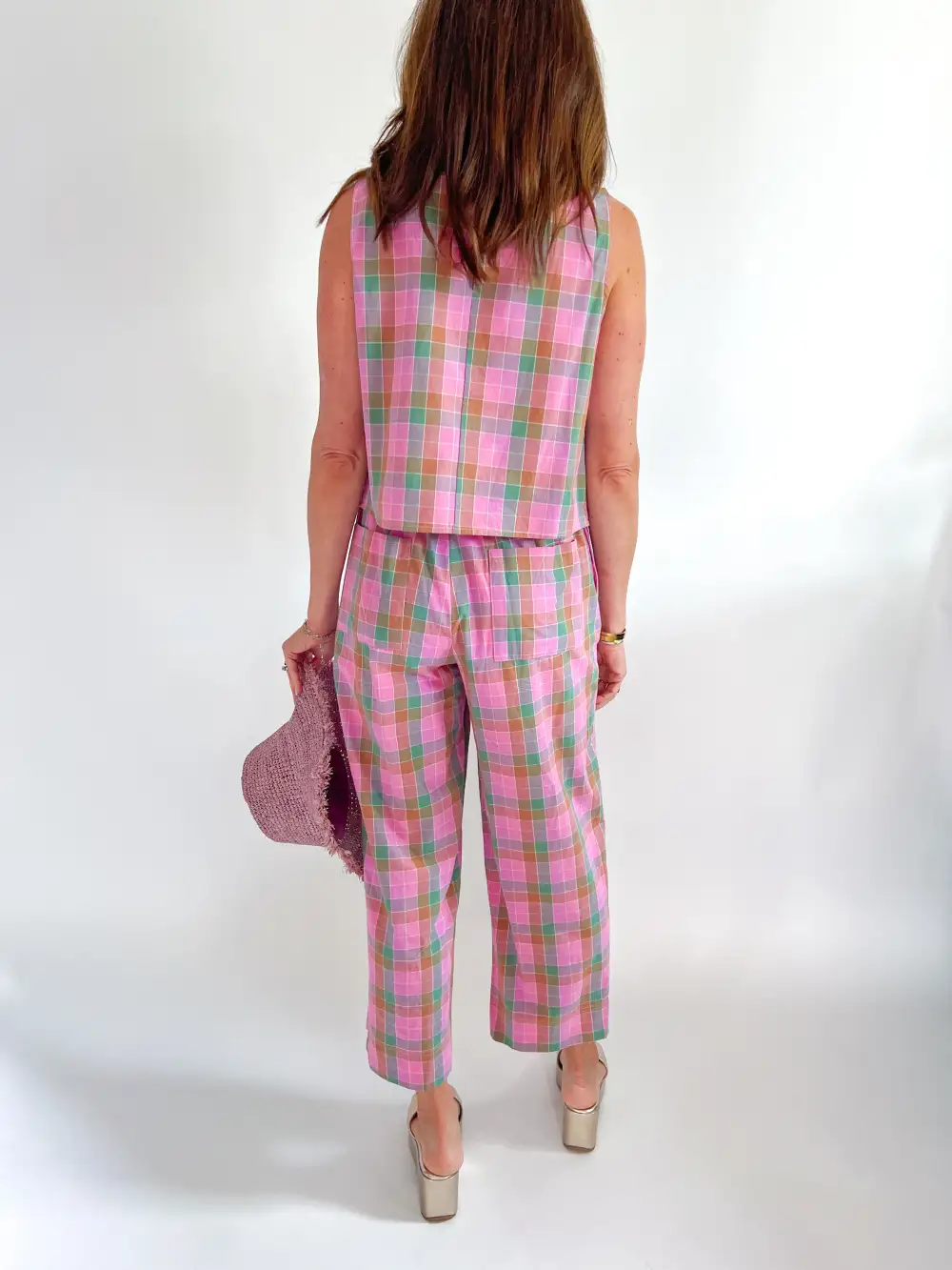 Plaid Top And Pants Set