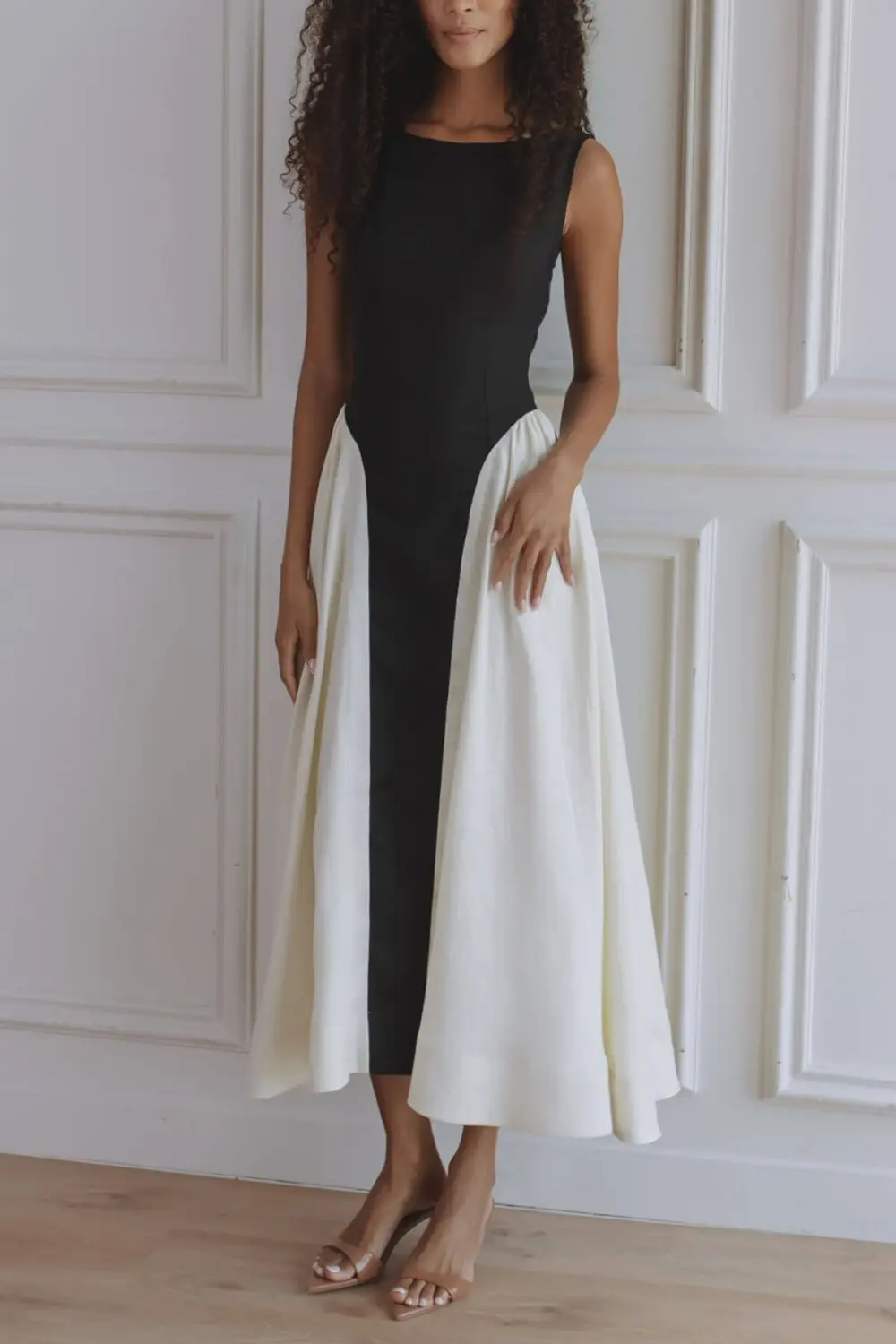 And Paneled Pleated Pocket Flared Midi Dress