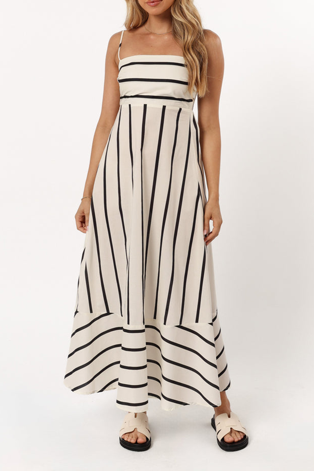 CREAM STRIPE MIDI DRESS