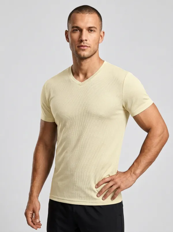 Casual Textured V-Neck Look Men's Slim Fit Short Sleeve T-Shirt