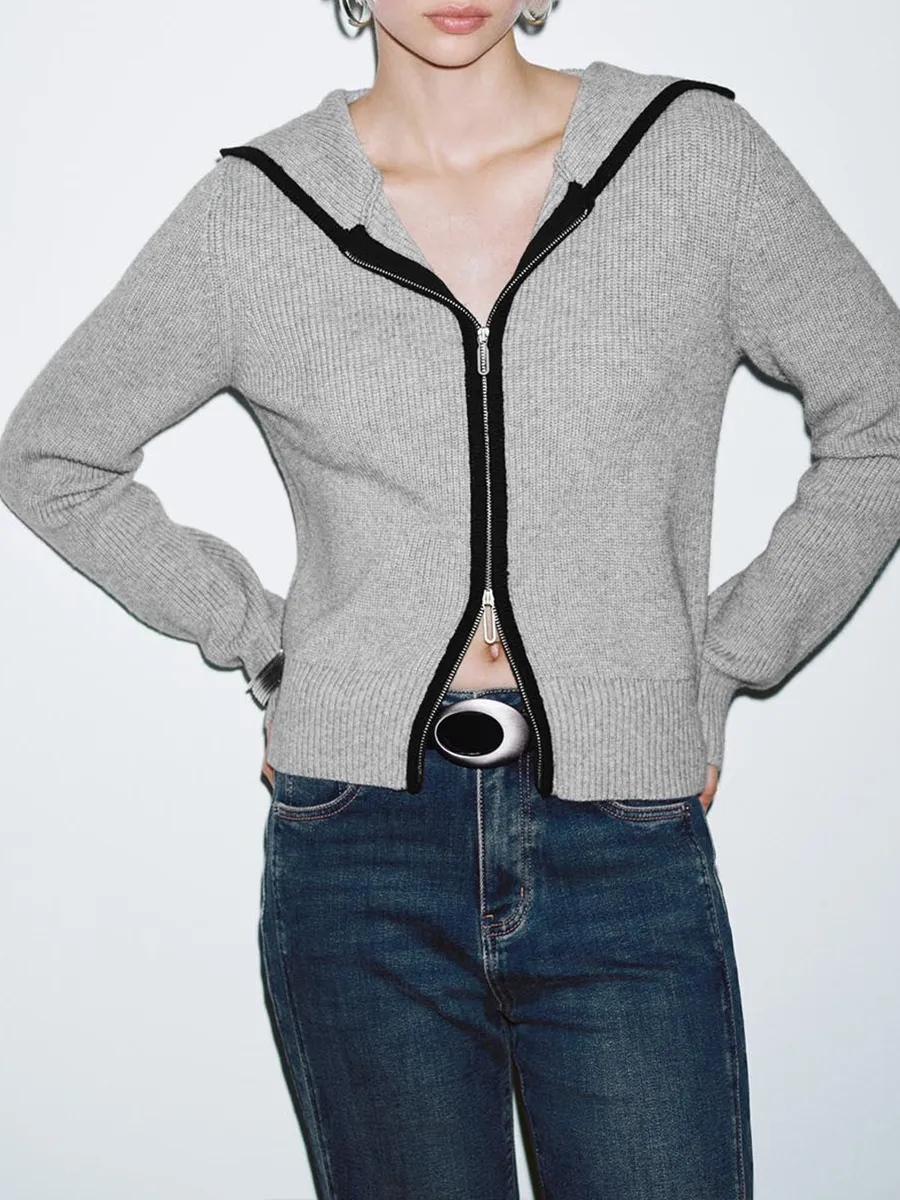 Lady's Color-Blocking Casual Style Zippered Hoodie