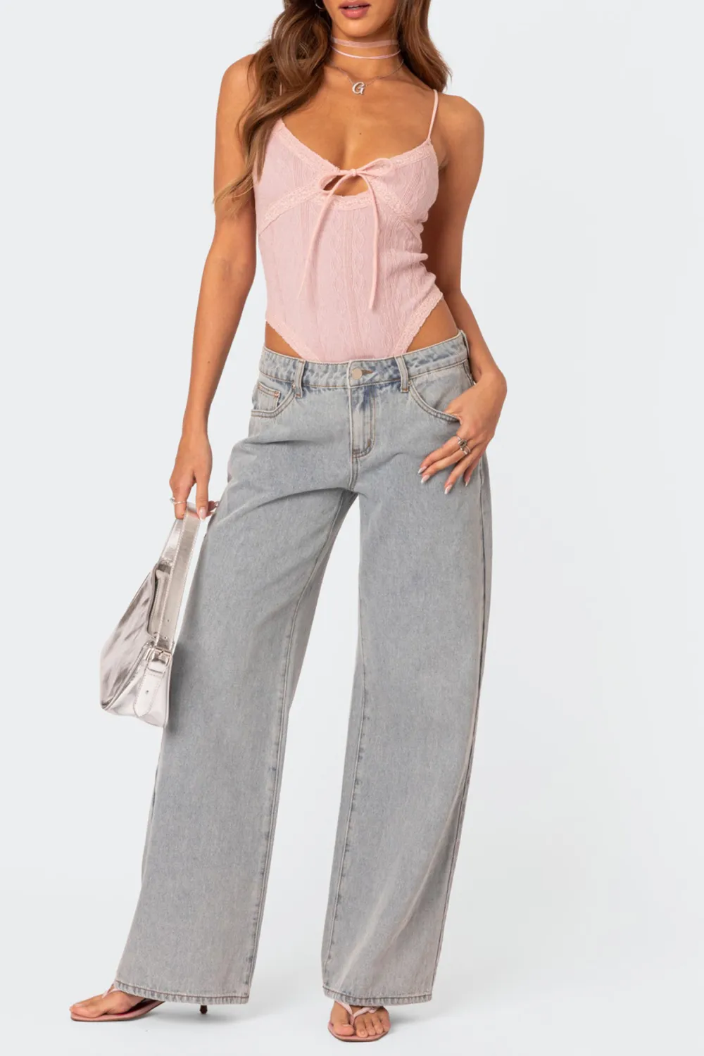Lace-up Cut Out Knitted Bodysuit