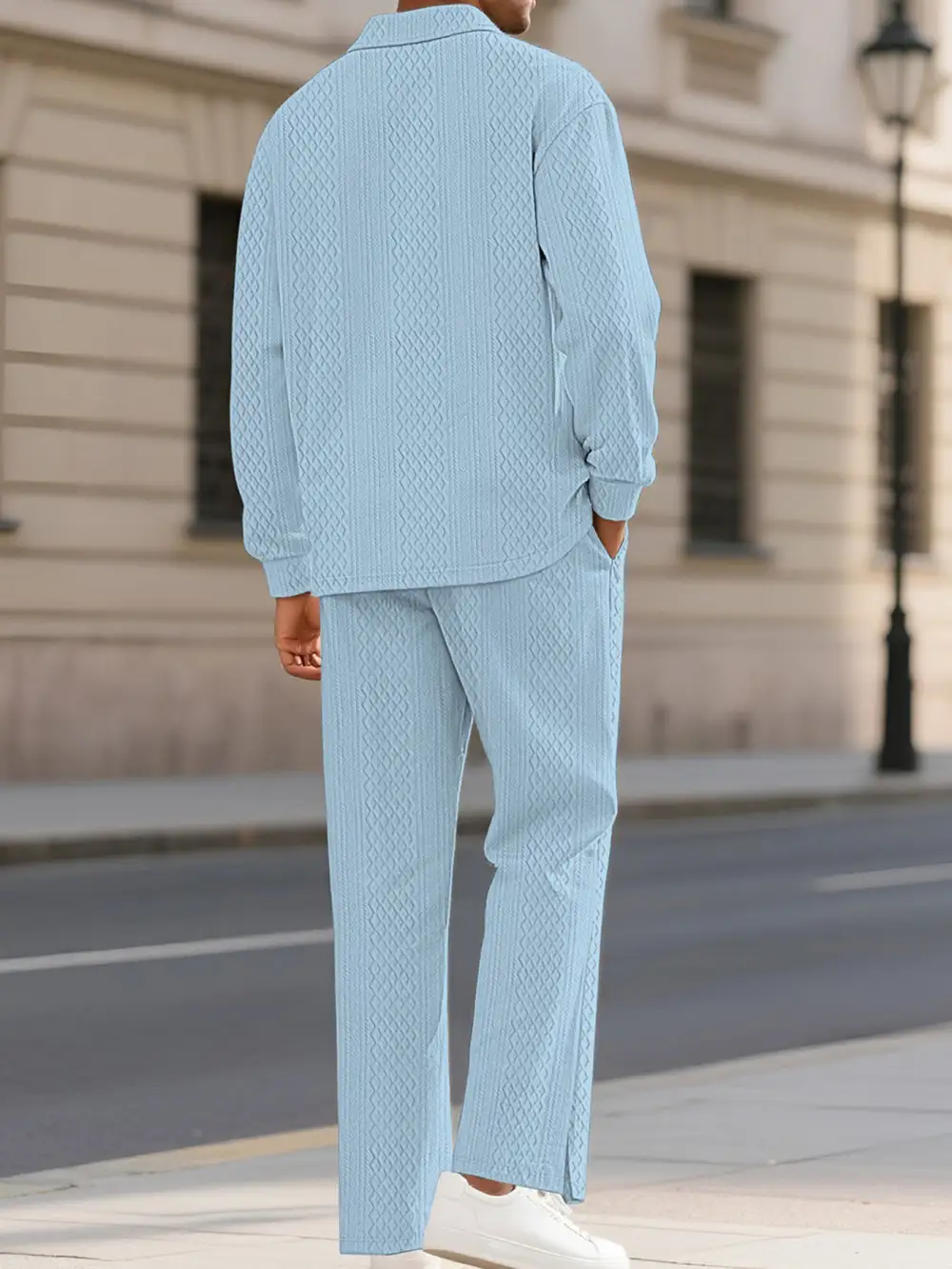 Men's Full Size Textured Long Sleeve Top and Pants Set
