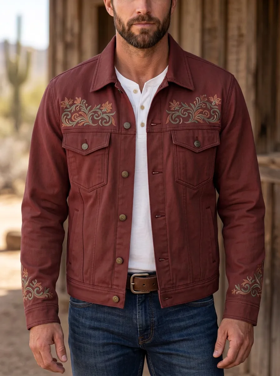 Men's Western Cowboy Floral Embroidery Floral Embroidered Jacket