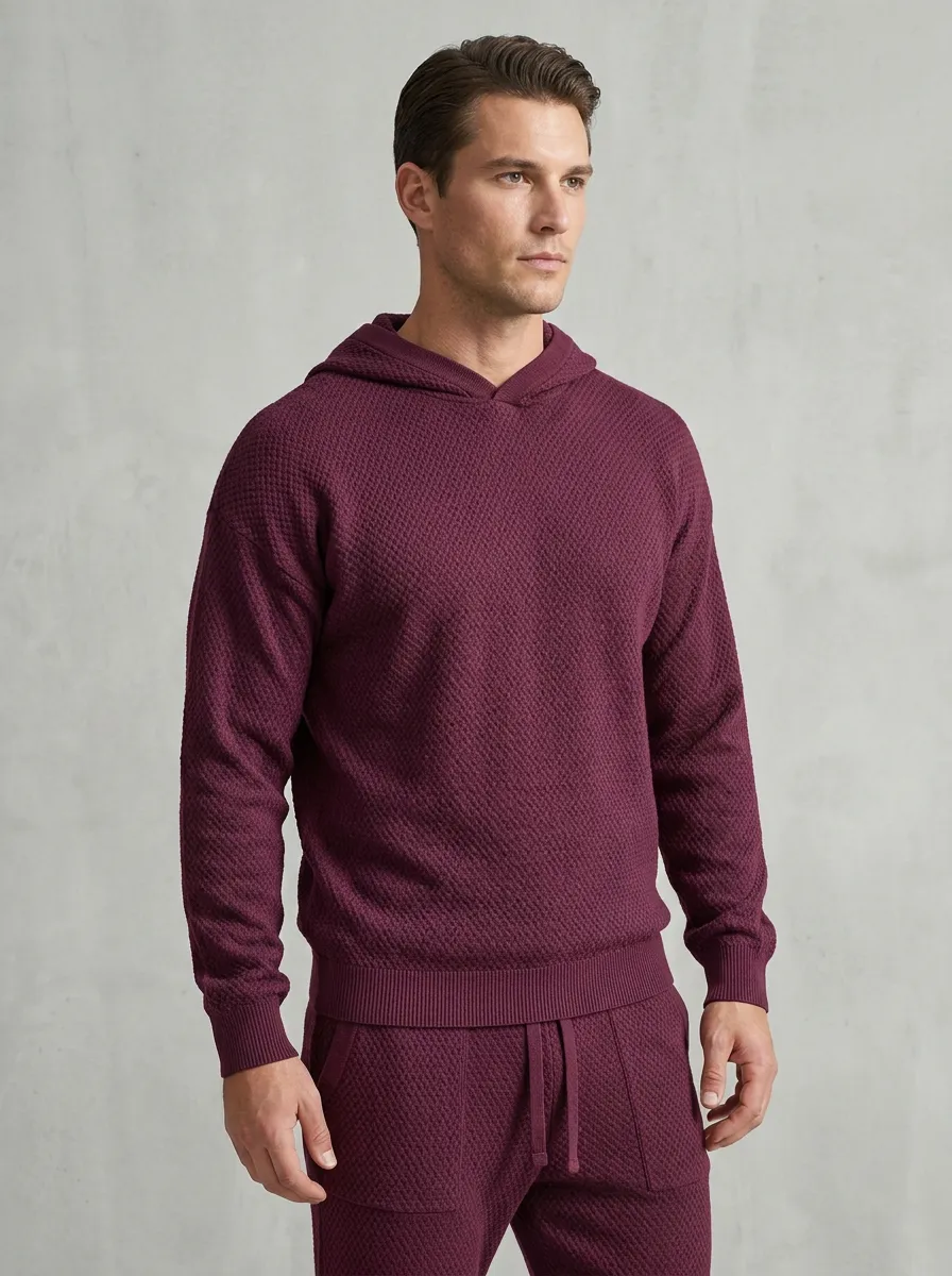 Waffle-Knit Hooded Textured-Knit Men's Knit Hoodie Jogger Set