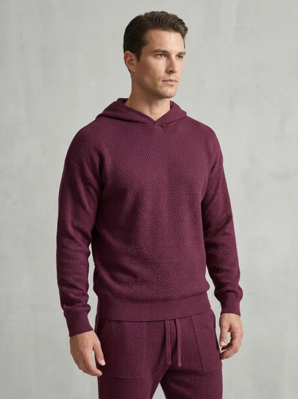 Waffle-Knit Hooded Textured-Knit Men's Knit Hoodie Jogger Set