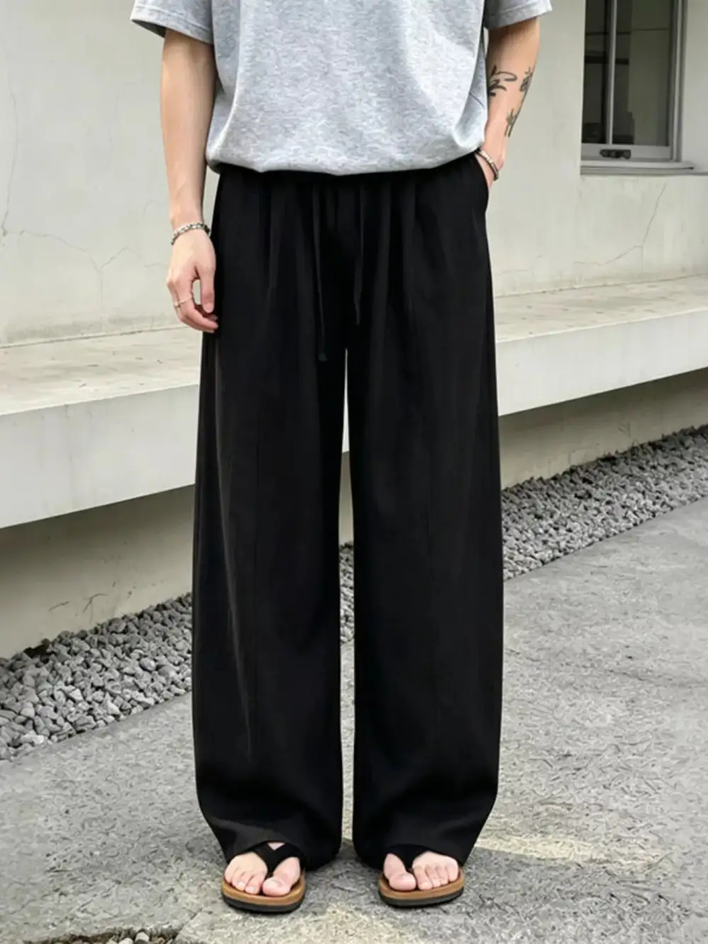 Men's Plus Size Wide Leg Pants with Drawstring