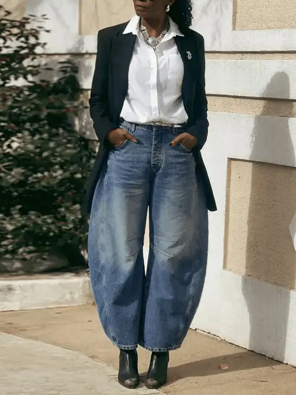 Harem Seamed Pleated Jeans