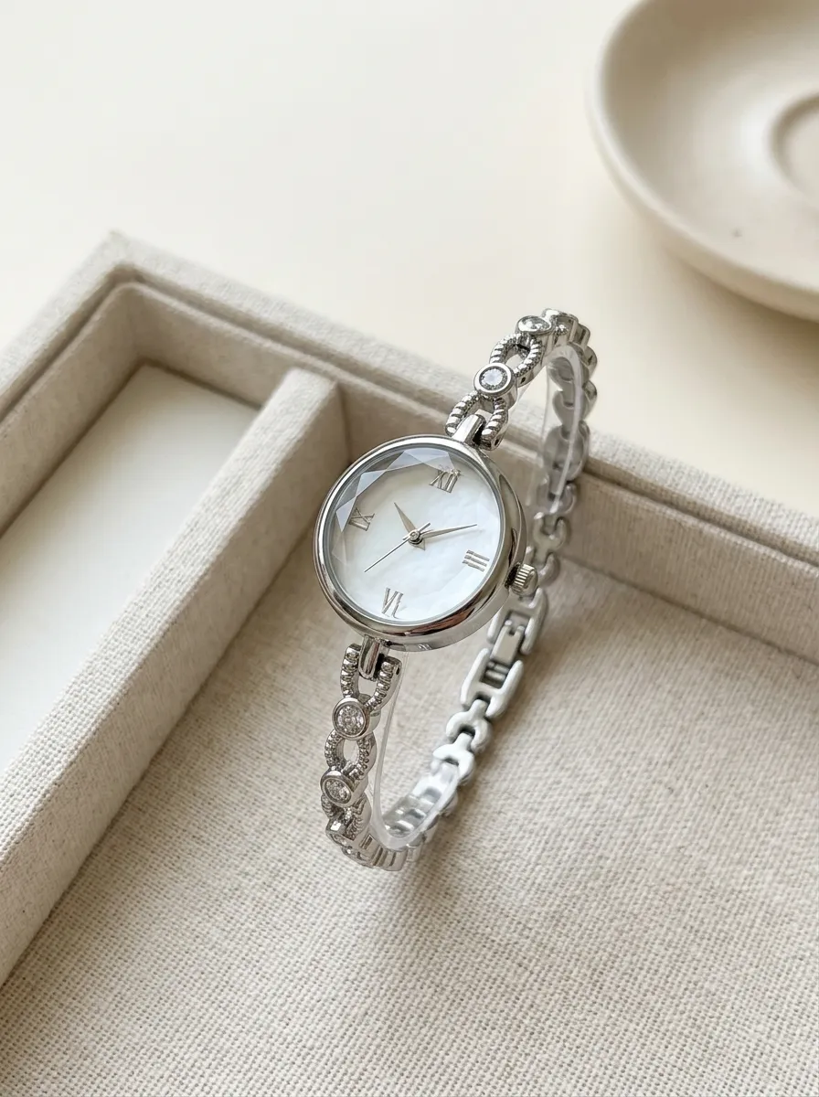Silver-tone Mother-of-pearl Dial Bracelet Watch