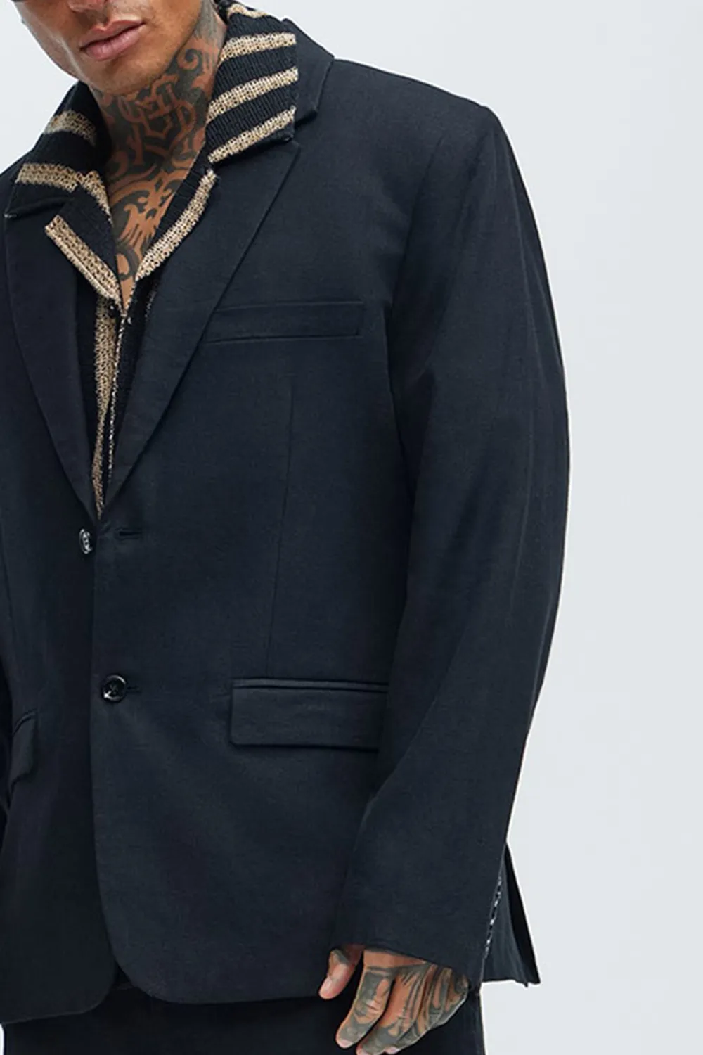 Slight Stretch Linen Suit Jacket - Black