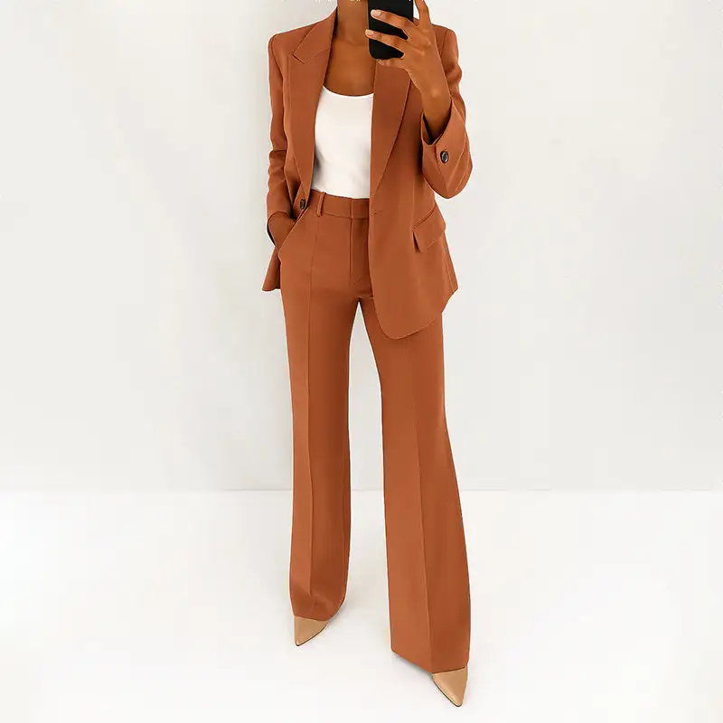 Women's High-Waist Wide-Leg Pants And Blazer Set
