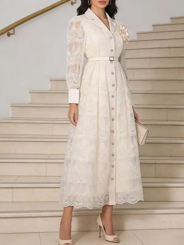 Soft Touch Lace Button Front Midi Dress