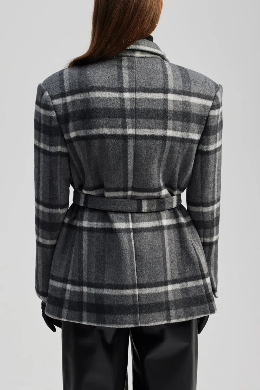 Belted Plaid Wool Jacket