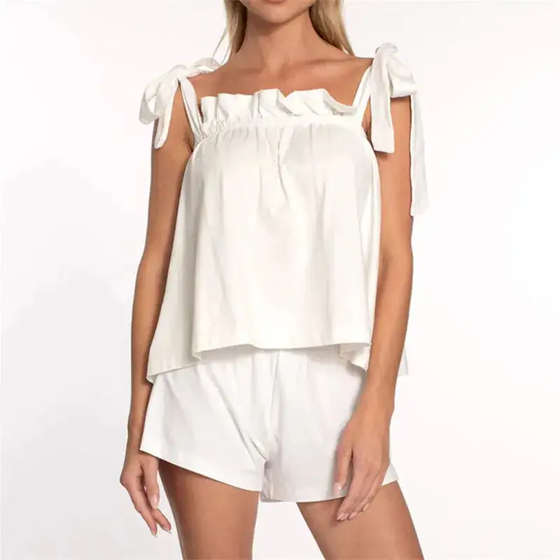 Tie Shoulder Top and Shorts Lounge Set