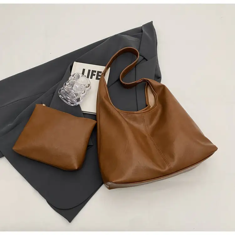Roomy Faux Leather Baguette Bag