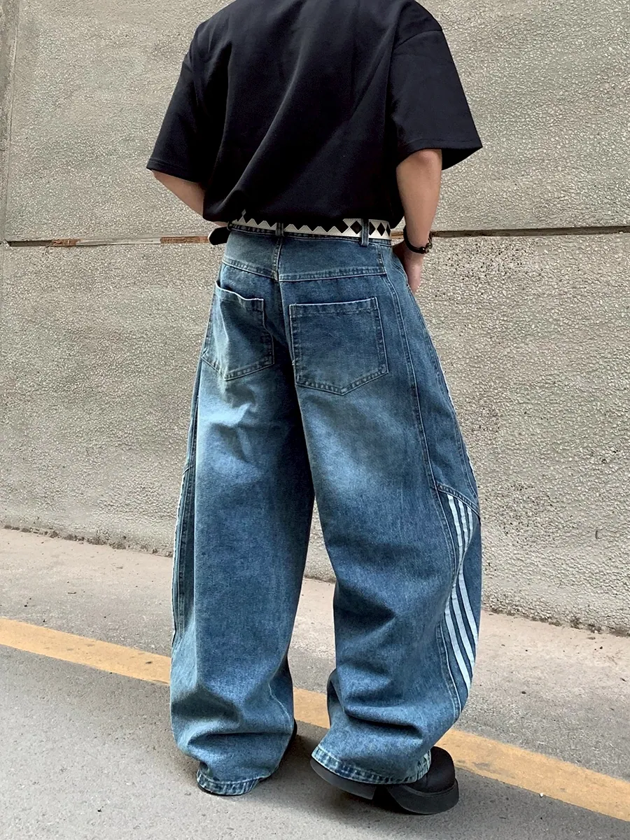 Side Stripe Curved-Leg Denim Pants