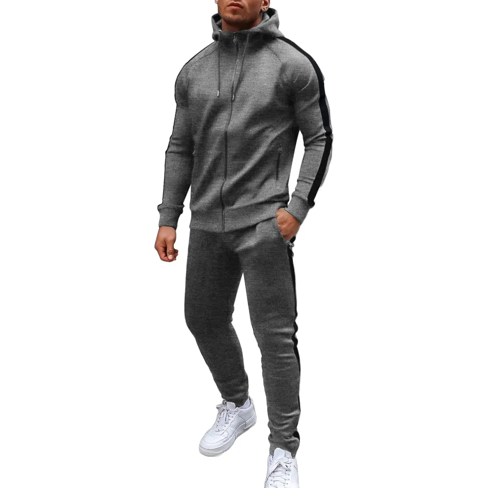 Mens with Zipper Pockets Full Zip Hoodie Sweatsuit