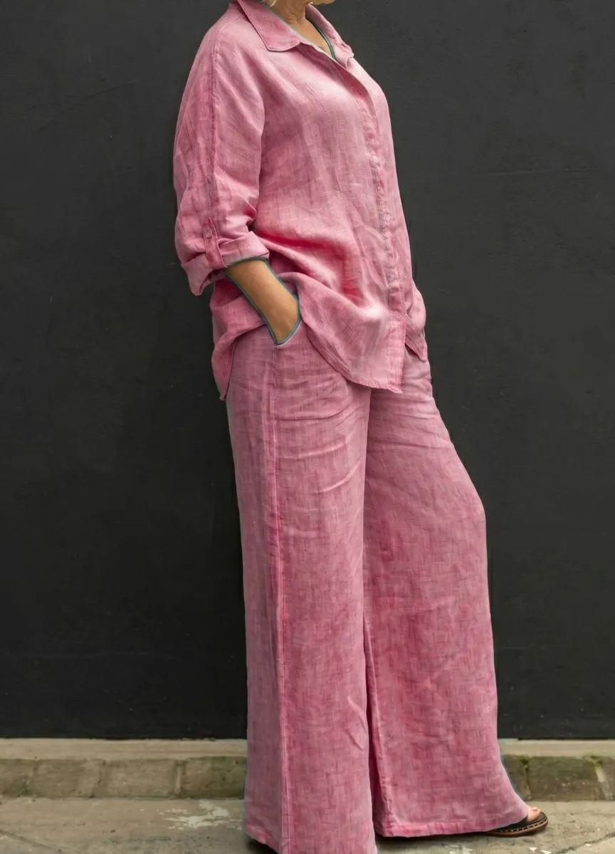 Casual Cozy Breathable Shirt and Wide Leg Pants Outfit