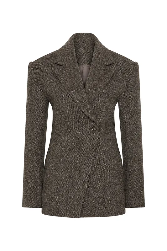 Gray Taupe Double-Breasted Blazer