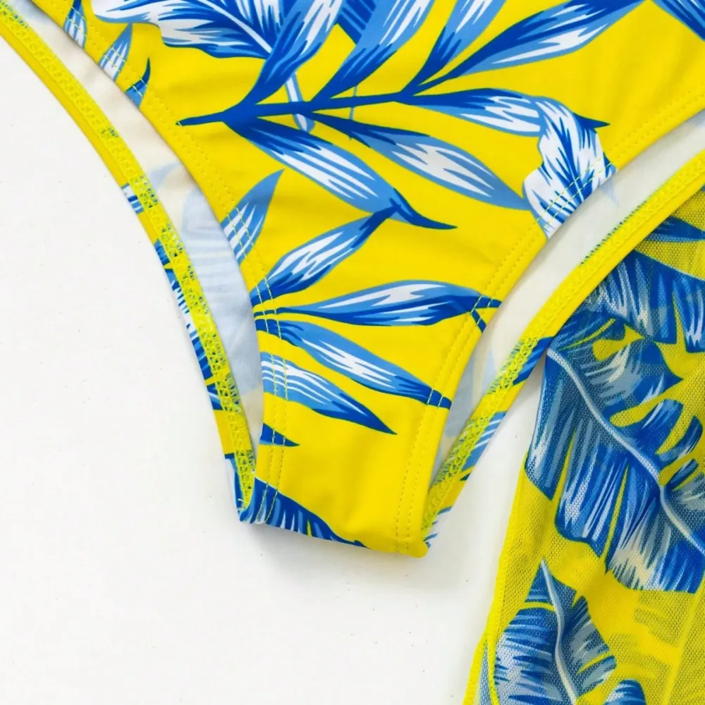 Printed Bikini Set with Mesh Cover-up