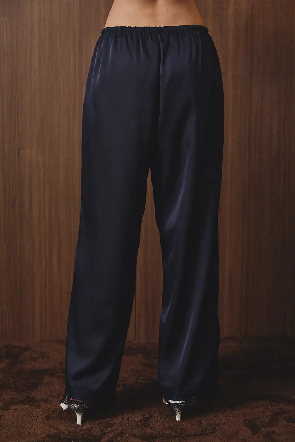 Lace Trim Satin Pants