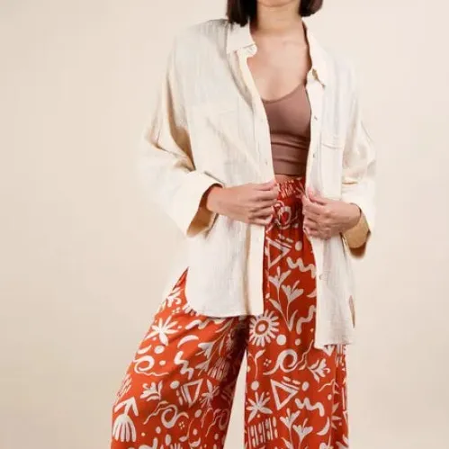 Plus Size Dolman Sleeve Button Down Gauze Shirt