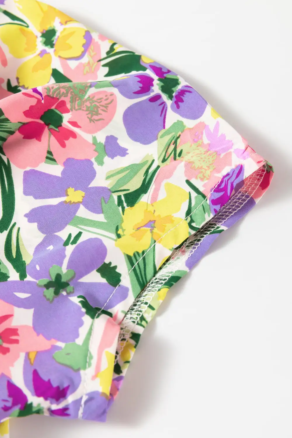 Floral Crew Neck Puff Sleeve Blouse