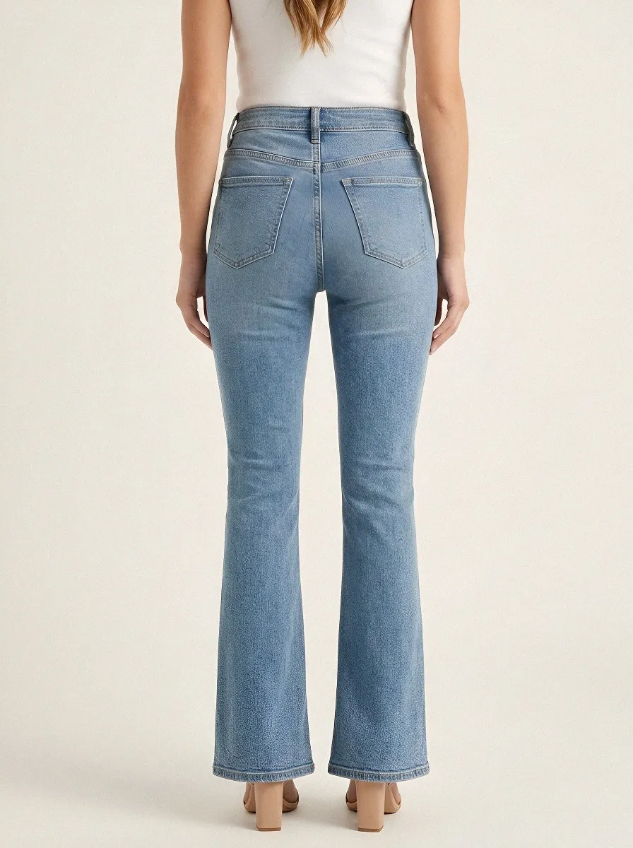 High-Waist Split-Hem Vintage-Wash Women's High-Waist Stretch Flare Jeans
