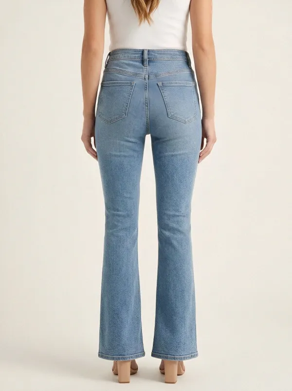 High-Waist Split-Hem Vintage-Wash Women's High-Waist Stretch Flare Jeans