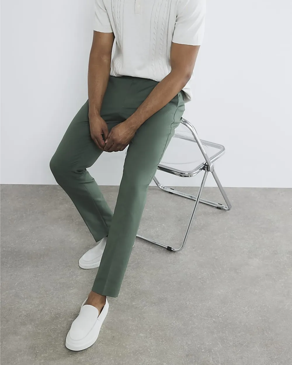 Men's Green Slim Fit Cotton Trousers
