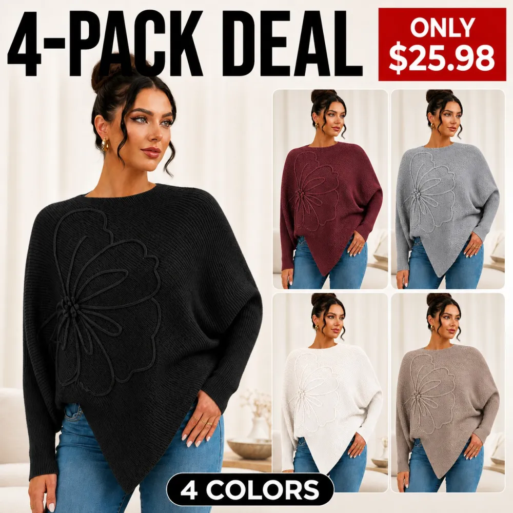 Women's Floral Batwing Sleeve Asymmetrical Sweater