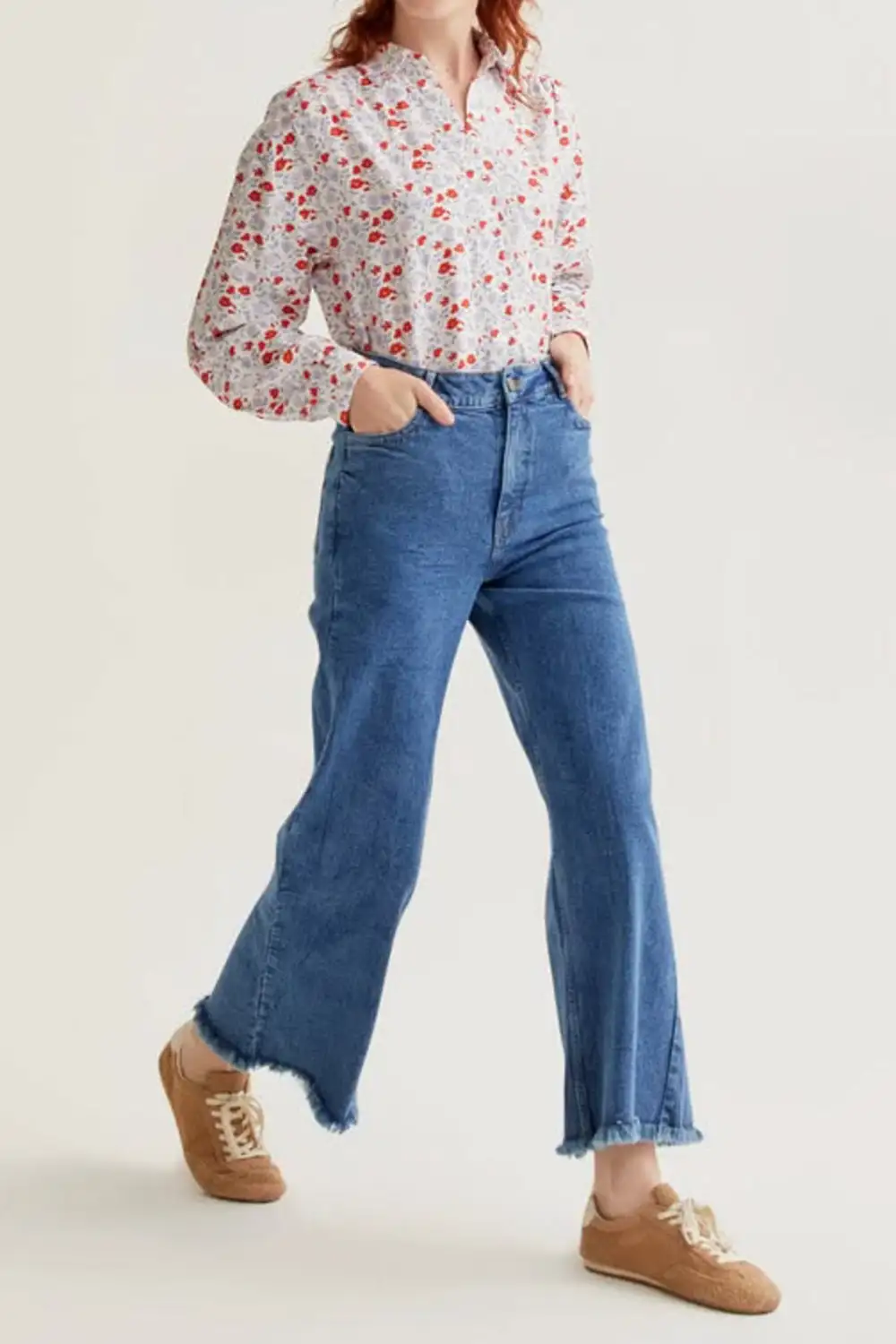 Floral Button Front Collared Relaxed Shirt