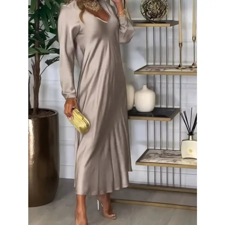 Full Size V-Neck Long Sleeve Midi Dress Plus Size