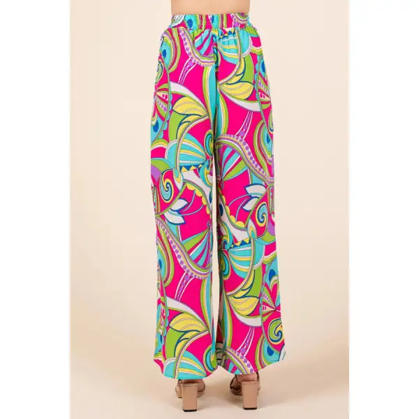 Abstract Print Elastic Waist Wide Leg Pants