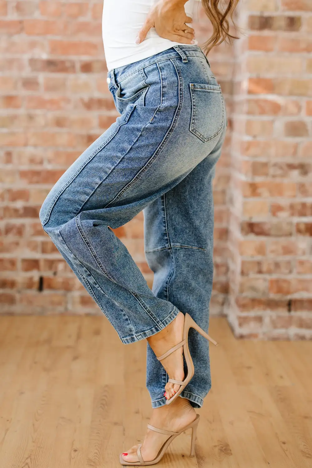 Seam Detail Washed Denim Jeans