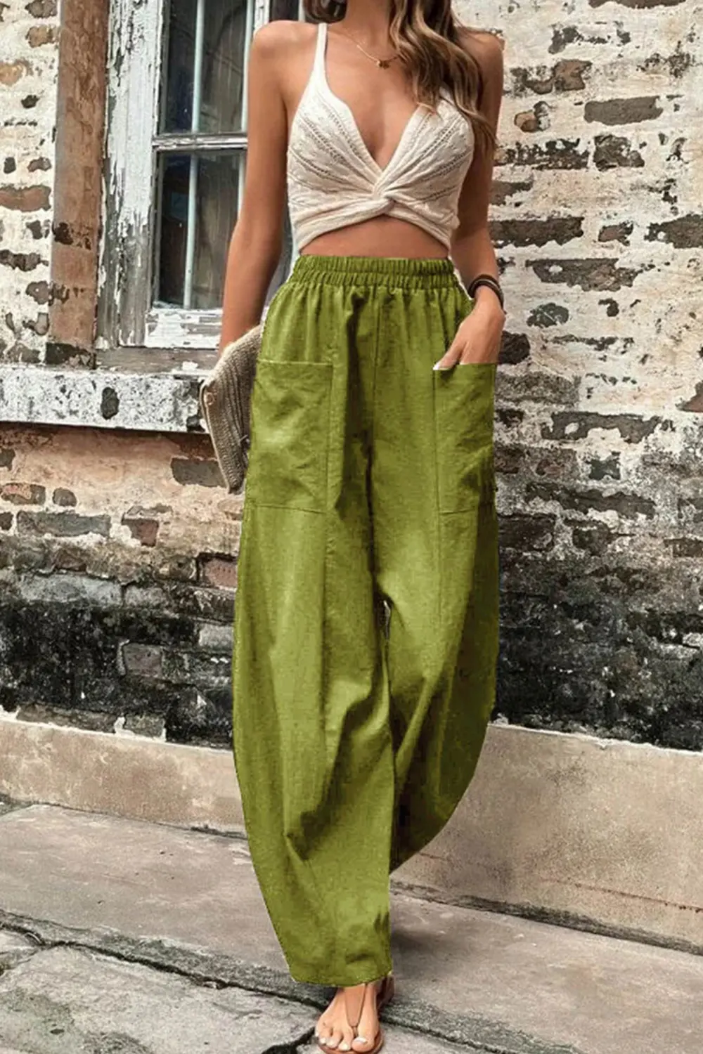 Elastic Waist Pocket Harem Pants