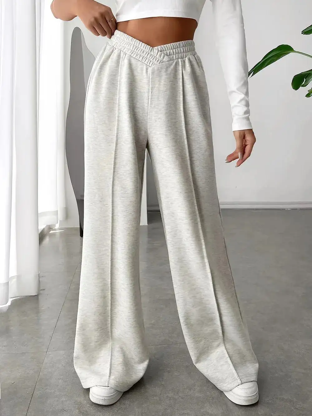 Gathered High Waist Wide Leg Pants