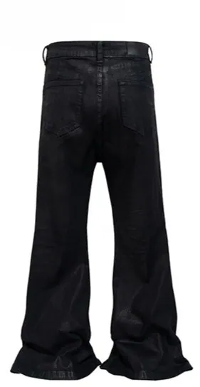 Vinyl Creased Flared Denim Jeans