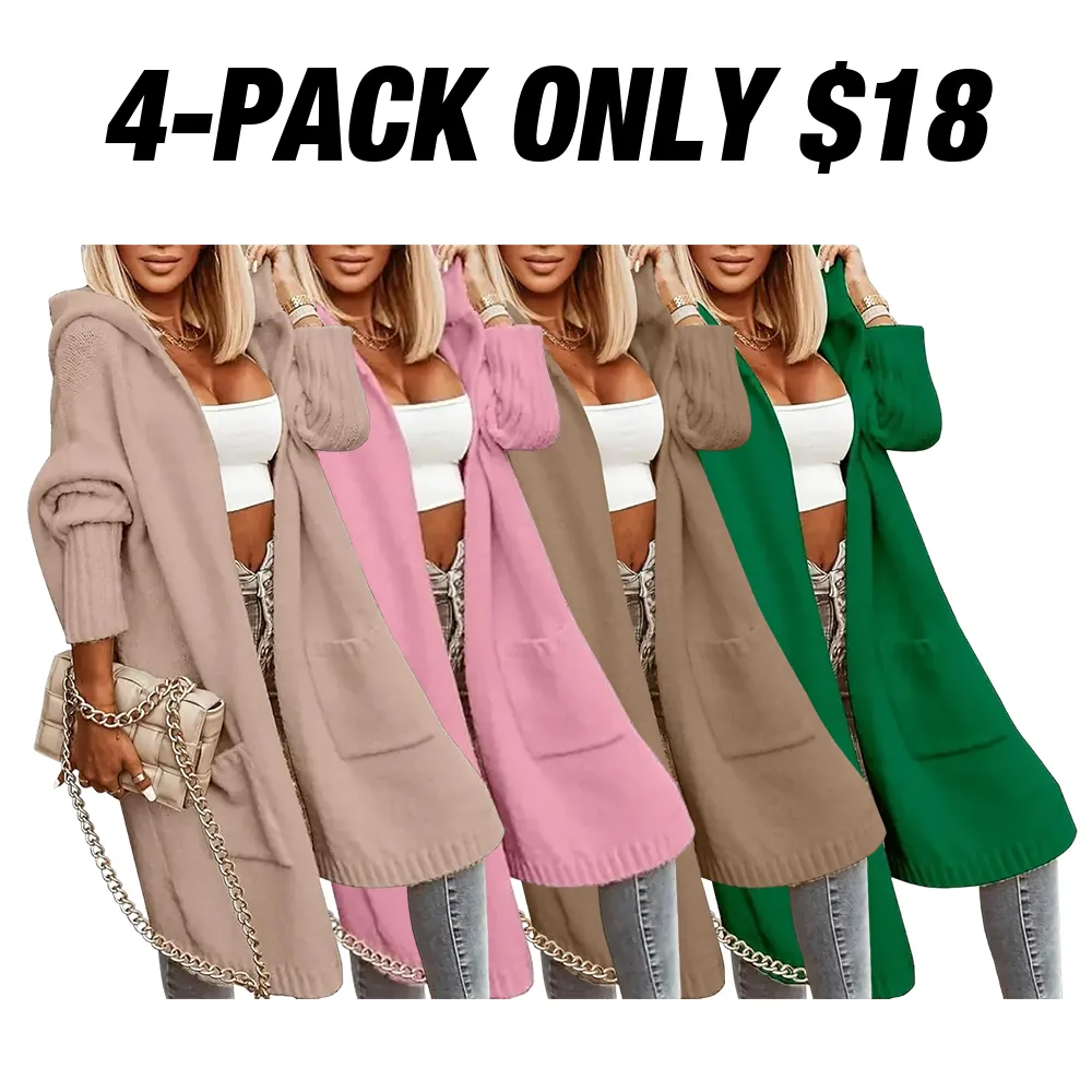 Women's Long Cardigans Cable Knitted Open Front Oversized Hooded Outerwear Sweater Coat